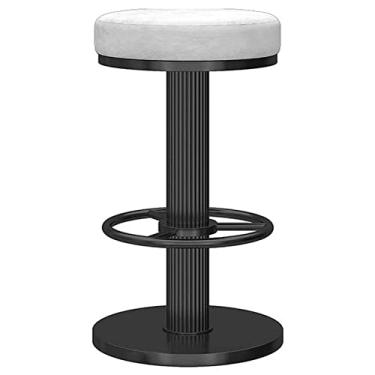 Imagem de BacklessBarStool360° Cadeira de jantar giratória, ajustável25,6-31,5 pol. Recepção banqueta alta, assento de veludo e apoio de pé de metal Decoração de base redonda (cor: branco)