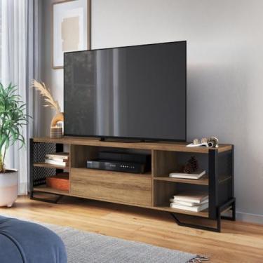 Imagem de Rack Para Tv ate 60 Polegadas Estilo Industrial 180cm em Mdp com 1 Gaveta e Laterais Teladas P1017 Preto Mel