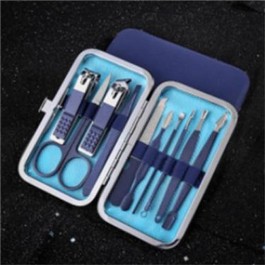 Imagem de Tesoura cortador de unhas conjunto alicate de pele morta alicate de corte de unhas faca pedicure sulco do prego ferramenta de manicure, 10 pçs azul