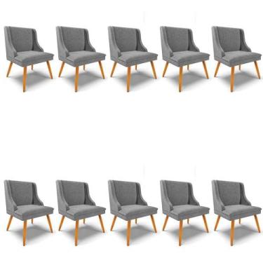 Imagem de Kit 10 Cadeiras Estofadas Para Sala De Jantar Pés Palito Lia Linho Gra