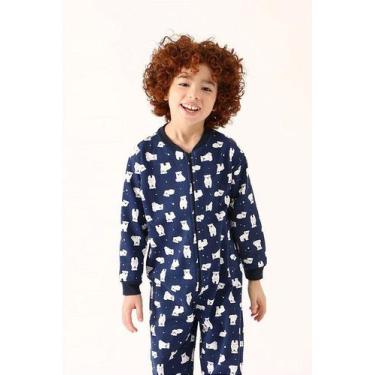 Imagem de Pijama Macacão Infantil - Juvenil - Urso Polar Azul Marinho - Sem Pé R