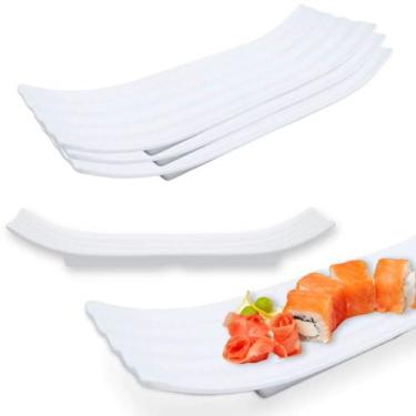 Imagem de Kit 3 Travessas 36X12 Cm Para Sushi Em Melamina Premium Branca  Bestfe