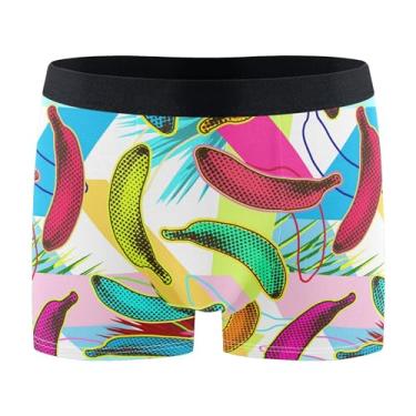 Imagem de Wudan Cueca boxer masculina geométrica de bananas coloridas cueca masculina roupa íntima atlética roupa íntima masculina P, Geometria de bananas coloridas, M