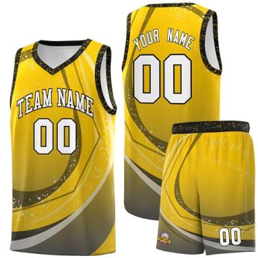 Imagem de Camiseta de basquete personalizada - Número do nome do time personalizado uniforme esportivo para homens mulheres jovens, Amarelo e preto-15, One Size