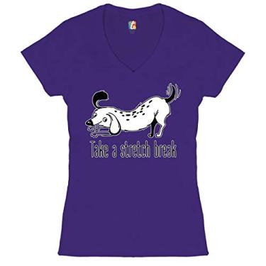 Imagem de Camiseta feminina com gola V Take a Stretch Break, amante de cães, dona de animais de estimação, Roxa, XG