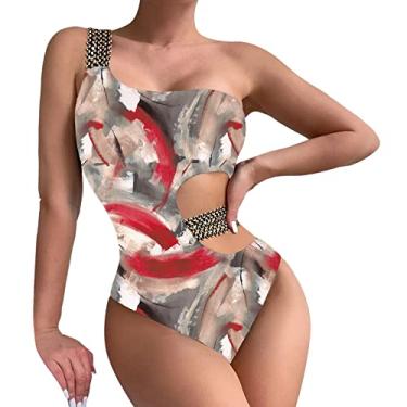 Imagem de Maiô feminino monoquíni, tamanho grande, controle de barriga, peça única, maiô de cintura alta, biquíni sexy de praia, Marrom, G