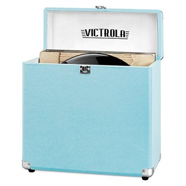 Imagem de Victrola Colecionador – Estojo de armazenamento de discos – comporta mais de 30 discos de vinil para toca-discos, ferragens resistentes, dobradiças e cantos de metal inteligentes, portátil com alça de