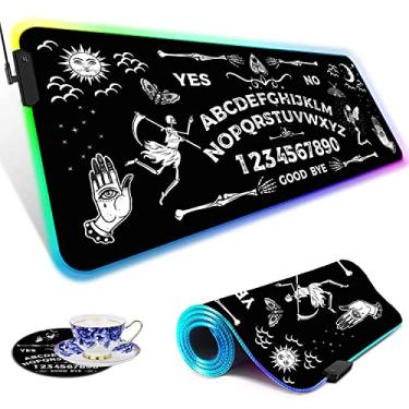 Imagem de Mouse pad para jogos RGB grande tapete de mesa tapete de mouse led tapete de mouse iluminado, teclado grande, óptico à prova d'água antiderrapante, ótimo para jogadores, padrão de tabuleiro Ouija