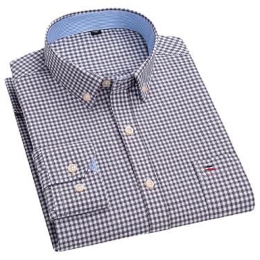 Imagem de Camisa masculina xadrez casual de algodão manga comprida ajuste regular fácil de cuidar, não passar a ferro, outono, primavera, roupas masculinas, H-h-536, 3G