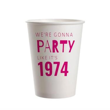 Imagem de SharkBliss Copos de festa de 50 anos de 1974, pacote com 20 copos de papel descartáveis de 255 g rosa We're Gonna Party Like It's 1974 50th Birthday (1974)
