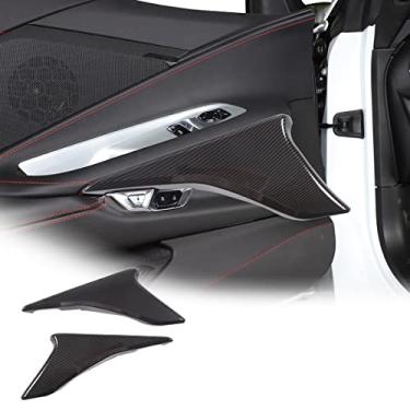 Imagem de Daeiclru Acabamento da tampa do painel da porta interna do carro compatível com Chevrolet Corvette C8 2020-2023, capa decorativa de painel de porta lateral ABS, 2 peças (padrão de fibra de carbono)