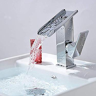 Imagem de Banheiro moderno prata hotel banheiro banheiro pia torneira - cachoeira furo único/alça única uma torneira/latão bonito prático