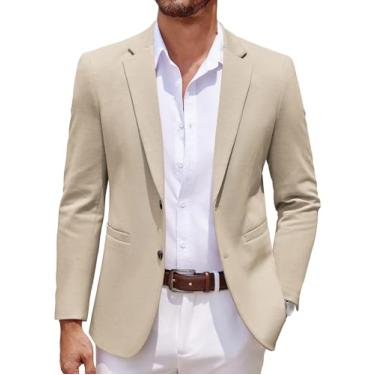 Imagem de COOFANDY Blazer masculino casual de malha com dois botões e jaqueta esportiva leve, Cáqui claro, P