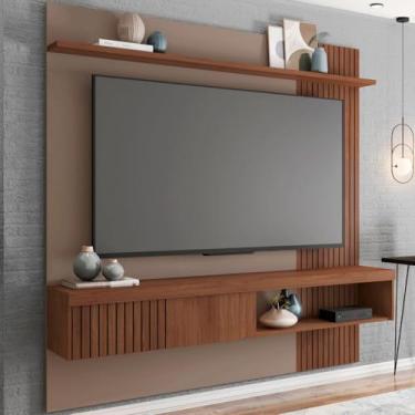 Imagem de Painel para TV Até 65 Polegadas 1 Porta Ripado Jade Fendi/Havana - Caemmun