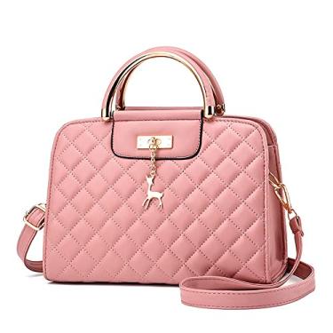 Imagem de Bolsa de mão feminina de couro acolchoado bolsa transversal com alça superior bolsa de ombro feminina com zíper, rosa
