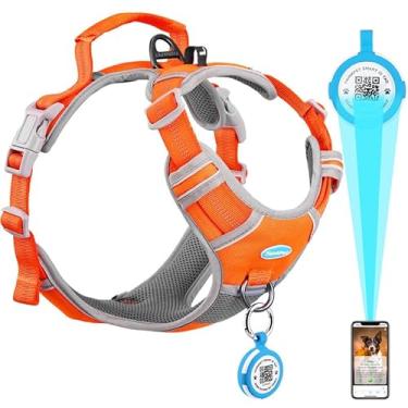 Imagem de ThinkPet Arnês antipuxão para cães grandes com suporte de AirTags, arnês refletivo para cães com etiqueta QR Code ID AirTags, suporte para cães pequenos e médios, clipe traseiro/frontal para fácil