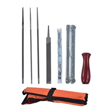 Imagem de Kit de arquivo de afiador de motosserra de 8 peças, contém limas de 5/32, 3/16, 7/32, 11/64, 9/64, 13/64 polegadas, cabo de madeira, medidor de profundidade, lima plana