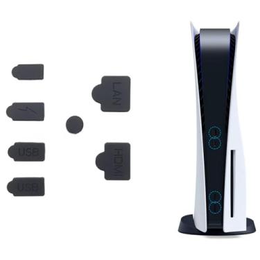 Imagem de TGDPLUE Conjunto de plugues de pó de silicone PS5, interface HDMI USB fina para PS5, capa antipoeira, plugue à prova de poeira para console PlayStation 5, acessórios - 7 peças (preto)