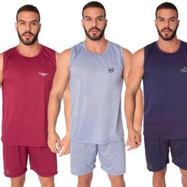 Imagem de KIT 3 Pijama Masculino Regata Bella Fiore Malha Lisa Verão Roupa Para Domir Linha Noite-Masculino