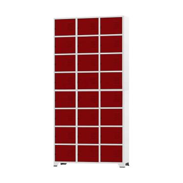 Imagem de Armário Roupeiro De Aço 24 Portas Para Vestiário Academia Locker Vermelho com Chave