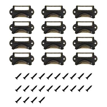 Imagem de 12 peças alças de armário de metal estilo retro etiqueta titular, titulares de cartão de de hardware puxadores de gaveta para biblioteca de