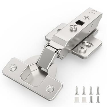 Imagem de Chibery Pacote com 2 dobradiças de armário de 120° com sobreposição completa sem moldura, oculta europeia, 45 mm, base de montagem fácil, placa de encaixe ajustável 3D, fechamento lento, substituição