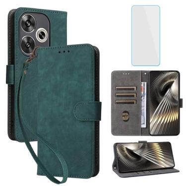 Imagem de IUQXU Capa carteira para celular Xiaomi Poco F6 5G com protetor de tela [bloqueio RFID] couro flip suporte para cartão de pulso mulheres homens capa de celular para Xiaomi Redmi Turbo 3 5G PocoF6