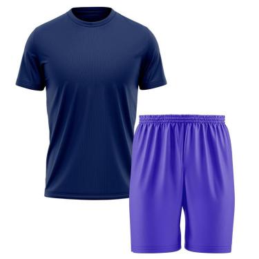 Imagem de Kit Calção Short Futebol Basquete Azul + Camiseta Manga Curta Masculina-Masculino