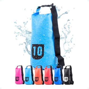 Imagem de Saco Estanque Impermeável 10 Litros Dry Bag Mergulho Caiaque Barco Trilha Praia Ultra Resistente Leve Armazenamento Grande Capacidade, Azul Claro