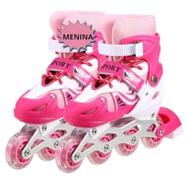 Imagem de Patins Infantil 4 Rodas Com Led Inline Ajustável Criança (Rosa, 39 a 42)