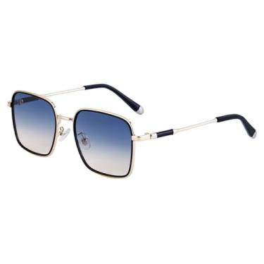 Imagem de JRLLFD Óculos de sol gradiente masculino retro quadrado metal óculos quadro rua tiro decoração proteção solar sunnies, 6, um tamanho