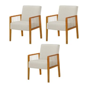 Imagem de Kit 3 Poltronas Decorativa Base em Madeira Maciça e Corda Náutica Copacabana Linho Crú