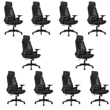 Imagem de Kit 10 Cadeiras Office Diretor Toledo com Apoia Cabeça e Braços 3d Nr17 Preto
