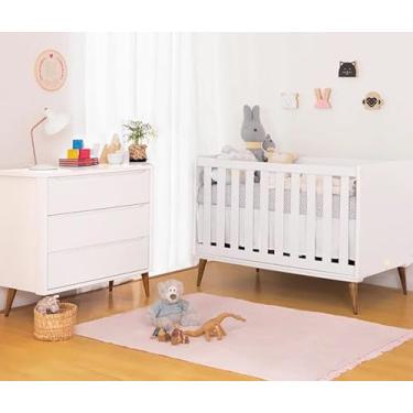 Imagem de Kit Quarto Infantil Theo Branco Fosco - Berço + Cômoda