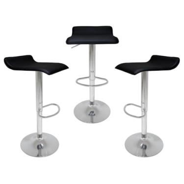 Imagem de Kit 3 Banquetas Belo Horizonte Preta Alta Giratória com Encosto Baixo, Altura Regulável para Cozinha Americana, Ilha, Sala, Bancada