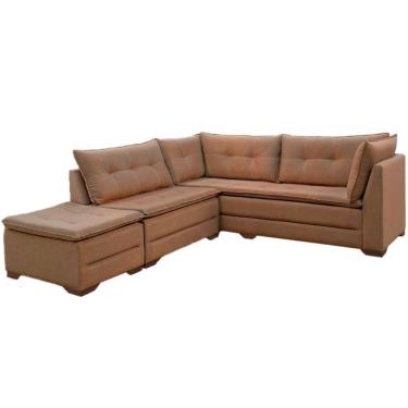 Imagem de Sofá de canto Rondomóveis R190 Austin com Puff pés de madeira em tecido veludo Quito