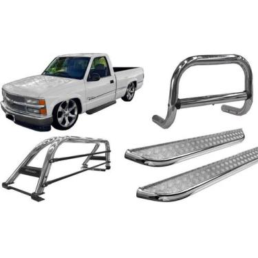 Imagem de Kit Quebra Mato Estribo Chapa Santo Antônio Silverado Cromado - HOZZ