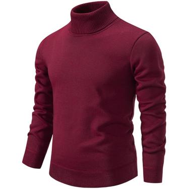 Imagem de Suéter masculino outono e inverno de manga comprida casual gola alta slim fit, marrom, L