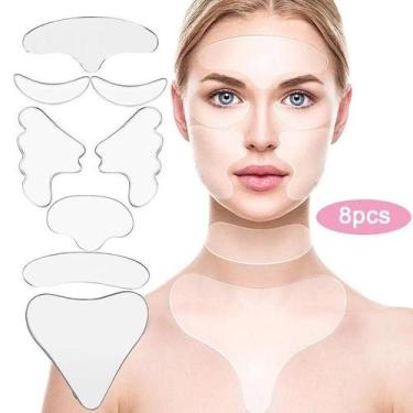 Imagem de Adesivo Silicone Anti-Rugas 8 Pçs Rosto Testa Busto Pescoço - Shopping