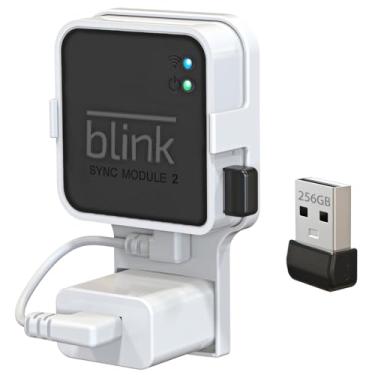 Imagem de Flash drive Blink USB de 256 GB, com suporte de parede de tomada para módulo de sincronização, suporte para economia de espaço para sistema de segurança externo e interno Blink (o módulo de