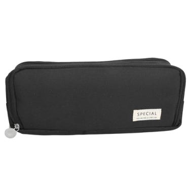 Imagem de Estojo Grande para Lápis, Estrutura de Abertura Dupla, Material de Lona, ​​visual Moderno e Elegante, Tamanho Compacto, Amplo Espaço para Organização (Preto)