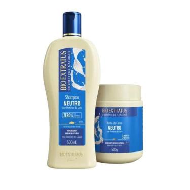 Imagem de kit 1 Shampoo 1 Banho Creme Brilho Natural Neutro 500ml Bio Extratus -
