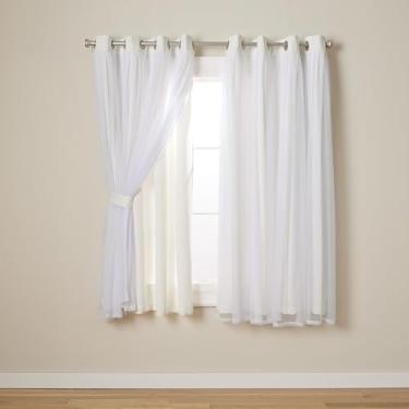 Imagem de TOWN & COUNTRY LUXE Cortinas internas de camada dupla Talia, blecaute transparente e escurecimento do ambiente, parte superior com ilhós, conjunto com 2 unidades, 132 cm x 160 cm, baunilha