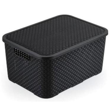 Imagem de Cesto Organizador Rattan Grande Preto Com Tampa - Nitron
