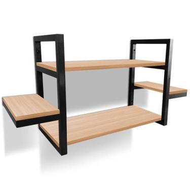 Imagem de Prateleira Dupla Cali Nicho De Parede Design Industrial Preta/Jade - G