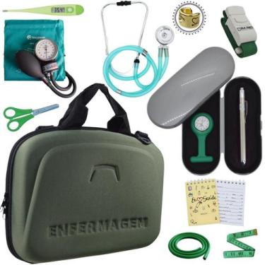 Imagem de Kit Enfermagem Estagio Super Luxo Maleta Incoterm - Love Saúde, Verde
