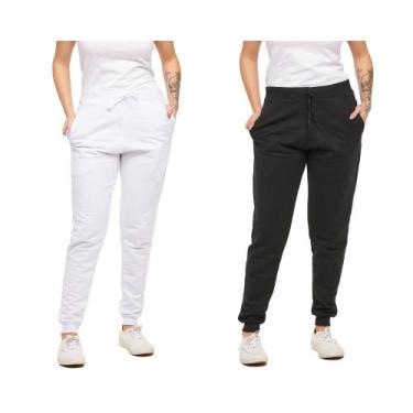 Imagem de Kit com 02 calças moletom plus size feminina jogger slim fit básica li