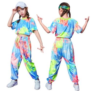 Imagem de Nenahot Conjunto de roupa esportiva infantil anos 80 hip hop, camisa de manga curta, conjunto de 2 peças, roupas esportivas para meninas