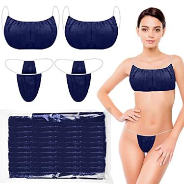 Imagem de Yahenda 50 peças de sutiãs e calcinhas descartáveis para spa, roupa íntima de biquíni descartável, Azul com gravata branca, 50 Piece Set