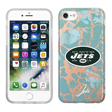 Imagem de Prime Brands Group Capa de celular para Apple iPhone 8/7/6S NFL licenciado New York Jets, azul-petróleo e mármore rosa dourado